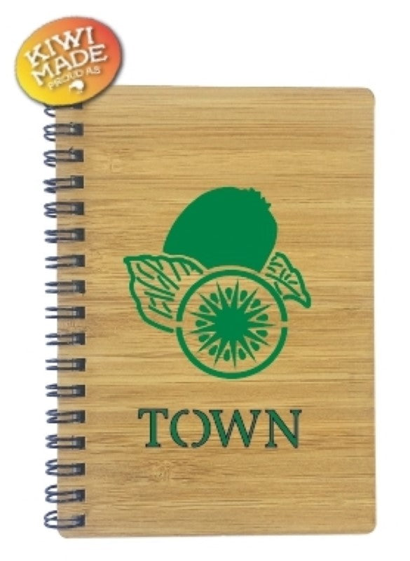 Bamboo Notebook Laser Cut with Kiwifruit and Custom Town