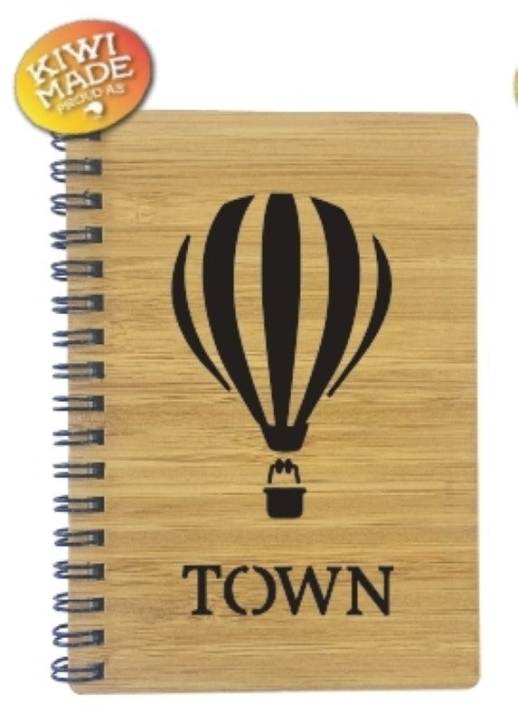 Bamboo Notebook Laser Cut with Hot Air Balloon and Custom Town