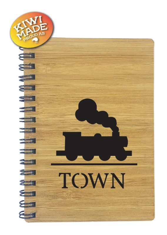 Bamboo Notebook Laser Cut with Train and Custom Town