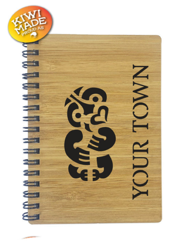 Bamboo Notebook Laser Cut with Tiki and Custom Town