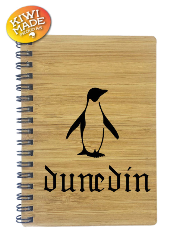 Bamboo Notebook Laser Cut with Dunedin Penguin