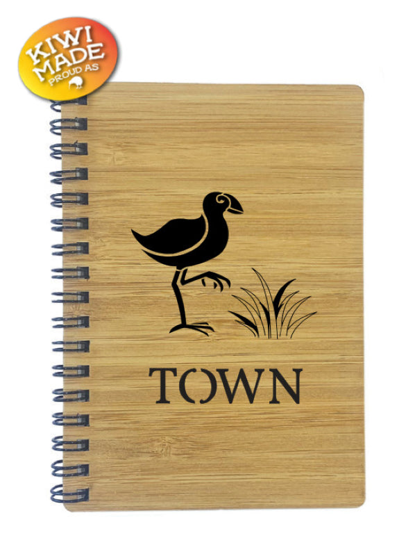 Bamboo Notebook Laser Cut with Pukeko and Custom Town