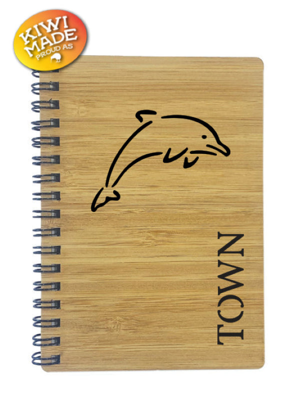 Bamboo Notebook Laser Cut with Dolphin and Custom Town