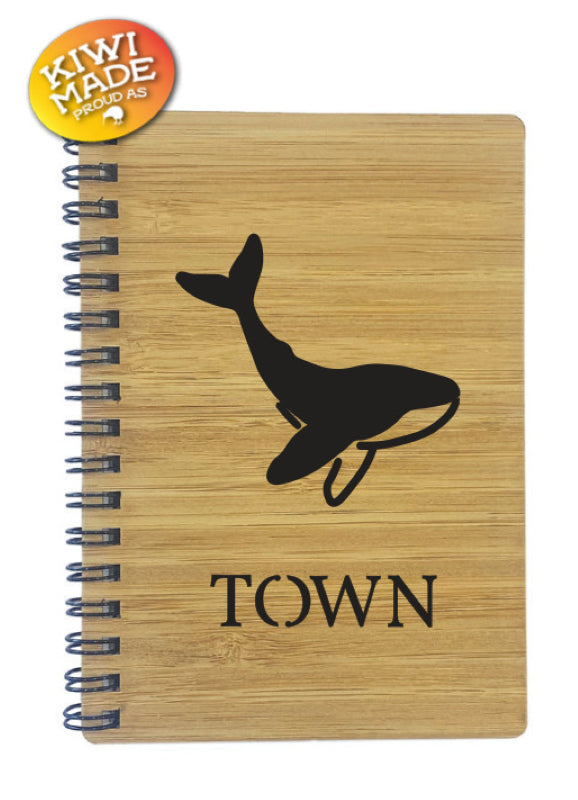 Bamboo Notebook Laser Cut with Whale and Custom Town