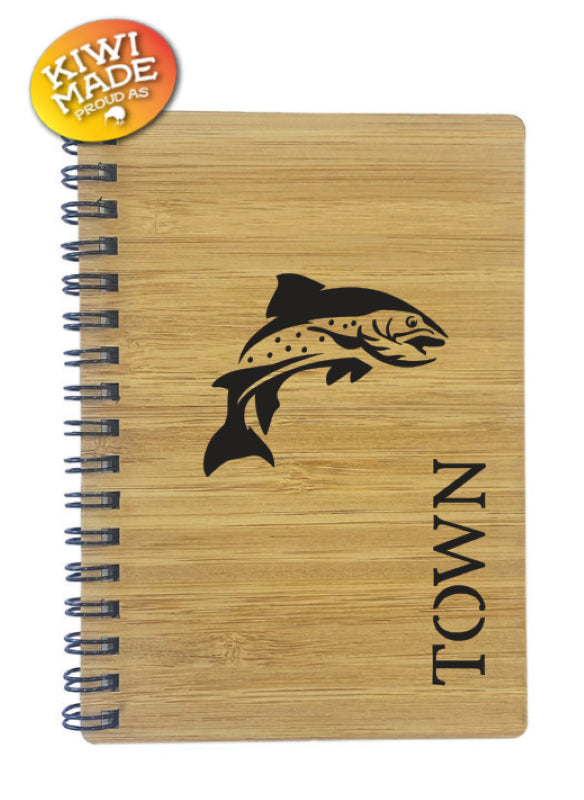 Bamboo Notebook Laser Cut with Trout and Custom Town