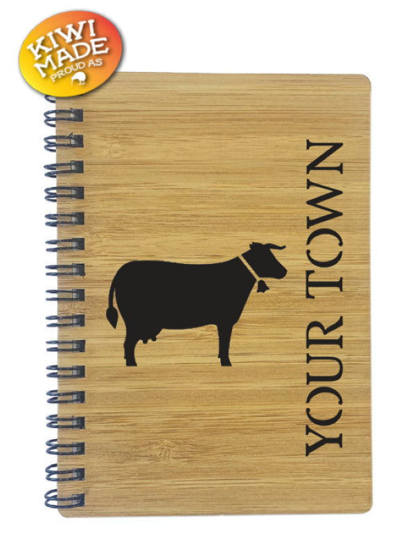 Bamboo Notebook Laser Cut with Cow and Custom Town