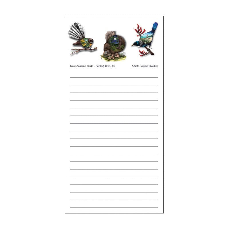 Sophie Blokker Magnetic Shopping List - Fantail, Kiwi, Tui