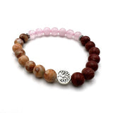 Bracelet - Red Woodgrain Jasper Red Veined White Onyx Rose Quartz