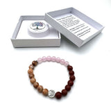 Bracelet - Red Woodgrain Jasper Red Veined White Onyx Rose Quartz