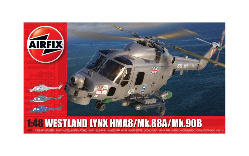 Model kit of the Westland Lynx HMA8, featuring a multi-role British helicopter with naval attack capabilities.