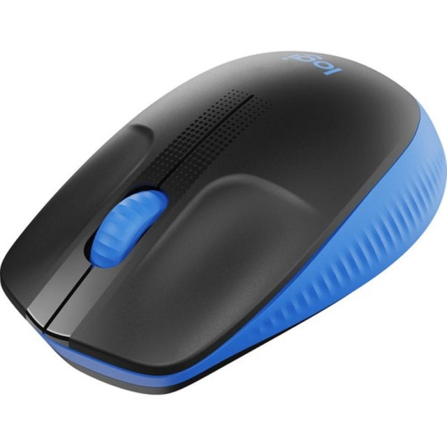 Logitech M190 Full-Size Wireless Mouse in blue, designed for comfort, accuracy, and seamless wireless use from up to 10 meters.