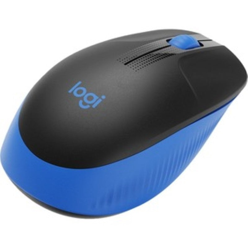 Logitech M190 Full-Size Wireless Mouse, blue, ergonomic design for comfort, 18-month battery life, and precise tracking.