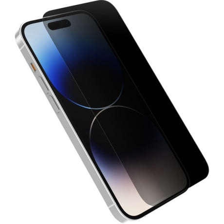 OtterBox Amplify Privacy Screen Protector for iPhone 14 Pro, scratch-resistant, anti-microbial, and limits viewing angles.