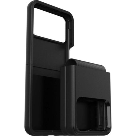 Sleek OtterBox Symmetry Series Flex case for Galaxy Z Flip4, offering drop protection and antimicrobial resistance in black.