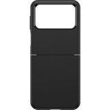 Sleek black OtterBox case for Galaxy Z Flip4, offers drop resistance and antimicrobial protection while highlighting the device's design.
