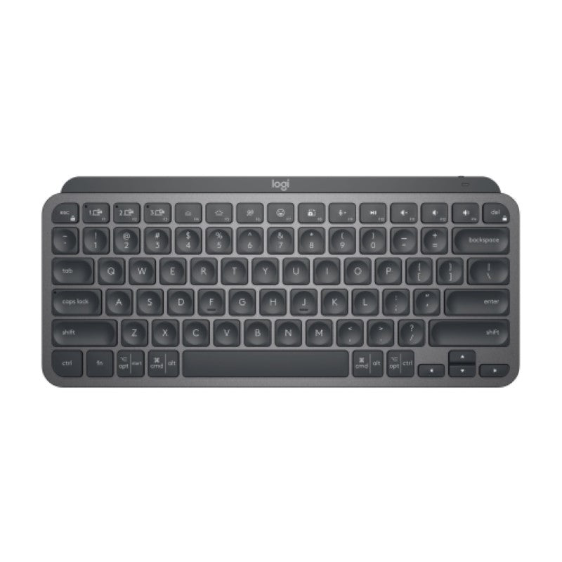 Compact Logitech MX Keys Mini wireless keyboard with smart backlighting, customizable F-keys, and Bluetooth connectivity.