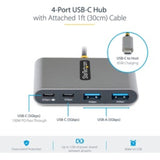 4-Port USB-C Hub with 100W Power Delivery Pass-Through, 2x USB-A + 2x USB-C, 5G
