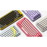 Vibrant Logitech POP Keys keyboard with customizable emoji keys and typewriter-style mechanical feel for enhanced productivity.