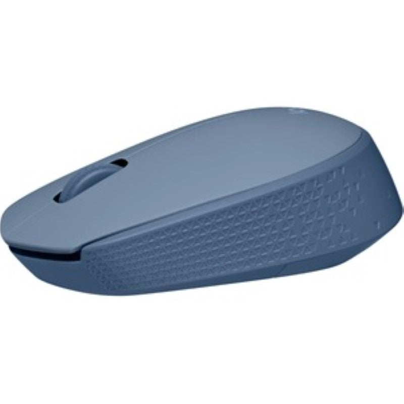 Logitech M171 Wireless Mouse in blue-grey, ambidextrous design, 1000 DPI, 2.4 GHz connectivity, perfect for on-the-go use.