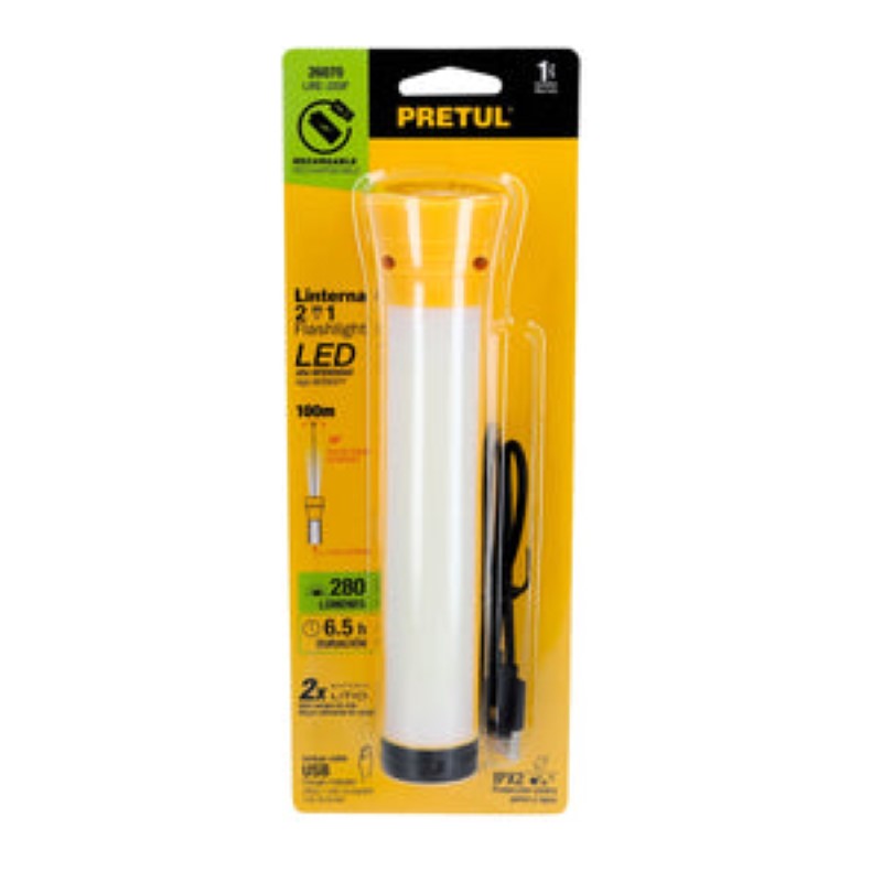 RECHARGEABLE FLASHLIGHT WITH EMERGENCY LAMP 280 LUMEN - PRETUL