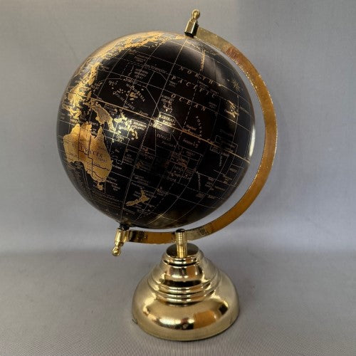 Globe On Gold Base - Black (21 x 34cm)