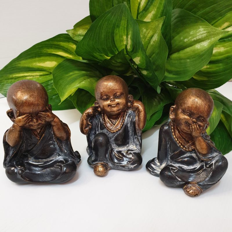 Ornament - Three Monks See/Hear/Speak Blue (10cm)