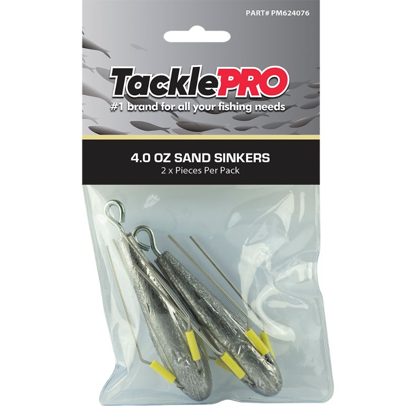 TacklePro Sand Sinker 4.0oz pack of 2, designed for stability in surf fishing and deep water casting.