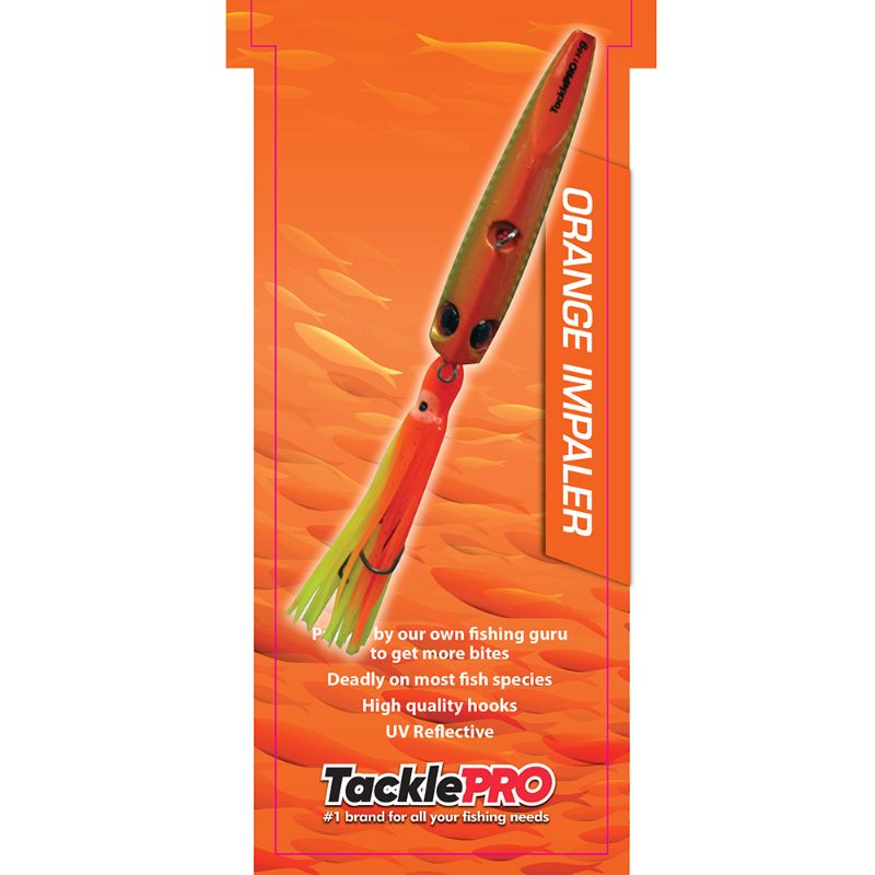 Vibrant orange TacklePro Inchiku lure with octopus skirt, designed for effective drift fishing and attracting snapper.