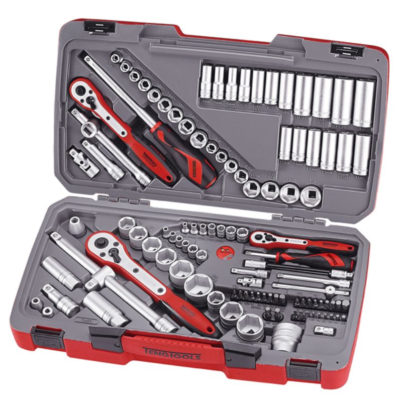 Teng 111pc socket set featuring 1/4in-3/8in-1/2in drive sockets, durable carrying case, and versatile accessories for all tasks.