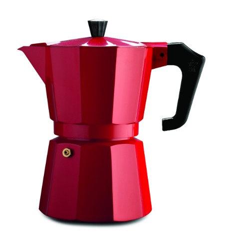 Pezzetti Red Italexpress Aluminium Coffee Maker 3C, stylish and compact stovetop espresso maker for perfect coffee brewing.