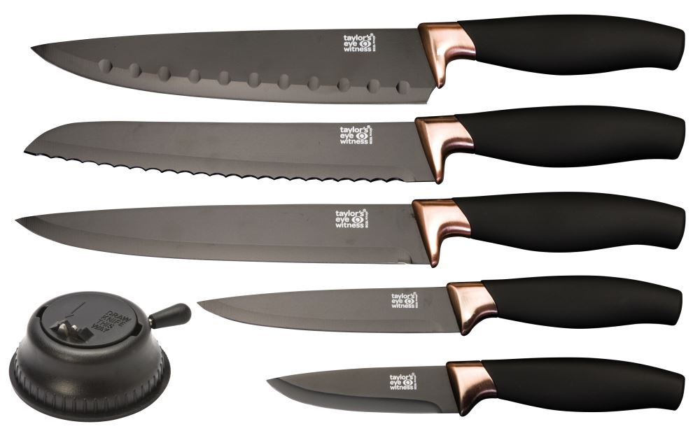 Knife Set - Taylors Brooklyn Press Copper Bolster - 5 Piece Set-w/ Bonus Shaper