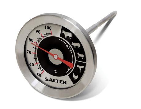 Salter Meat Thermometer 512SSCR with stainless steel body, bold display, and accurate temperature readings for perfectly cooked meats.