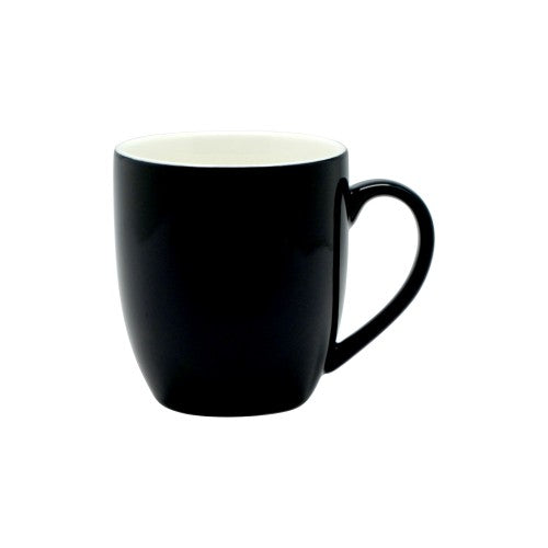 Set of 6 black Rockingham mugs (380ml) made from durable stoneware, ideal for coffee and tea. Dishwasher and microwave safe.