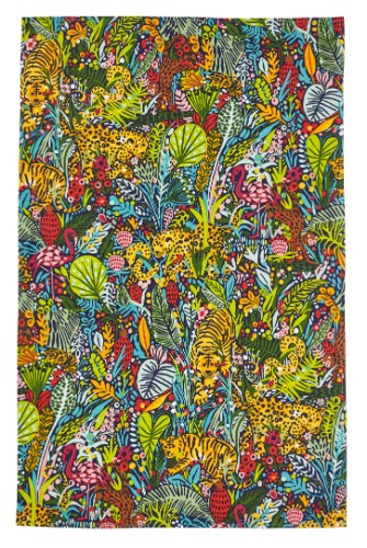 Colorful Ulster Weavers cotton tea towel featuring whimsical animal illustrations, perfect for drying dishes and kitchen decor.