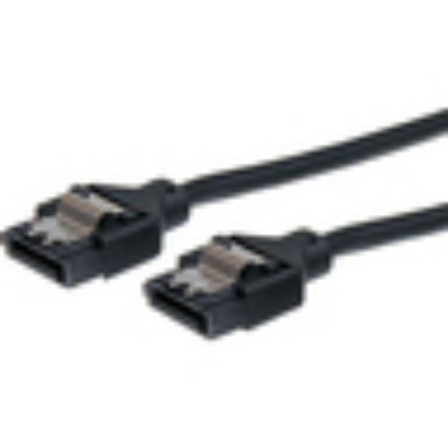 Black 24in latching round SATA cable designed for secure data transfers and optimal airflow in desktops and servers.