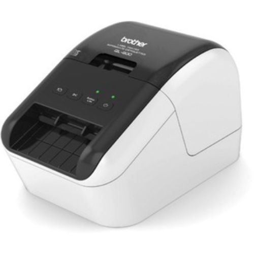 Brother QL800 Direct Thermal Printer, efficient monochrome label printer with 300x600 dpi, auto-cutter, and fast 93 labels/min.