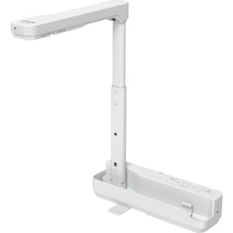 Epson ELP-DC07 document camera with 8x digital zoom, 1080p HD output, and built-in mic for clear audio/video recording.