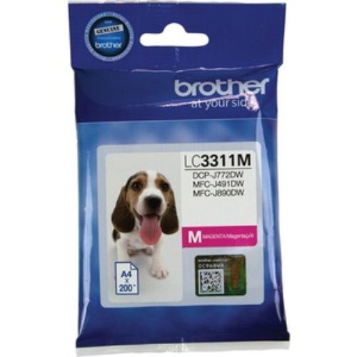 Brother LC3311M Magenta Ink Cartridge for inkjet printers, yielding up to 200 pages.