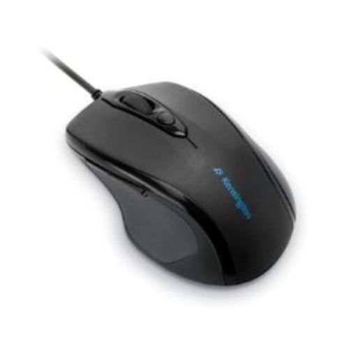 Kensington Pro Fit Wired Mid-Size Mouse in black, featuring ergonomic design, optical sensor, and USB plug-and-play connectivity.