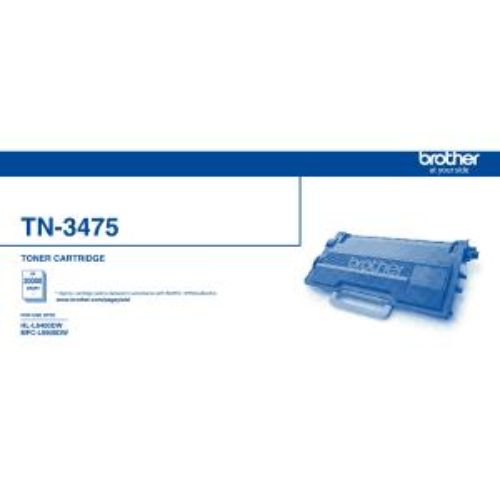 Brother TN3475 black toner cartridge for laser printers, ultra-high yield, prints up to 20,000 pages, ensures sharp quality.