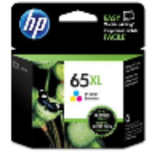 HP 65XL Tri-Color Ink Cartridge, high yield, 300 pages, delivers vibrant prints for documents and photos, eco-friendly recycling.