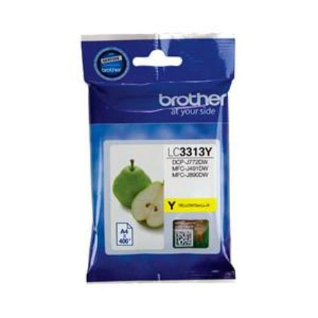 Brother LC3313Y Yellow Ink Cartridge, yielding 400 pages, delivers vibrant, fade-resistant prints for high-quality results.