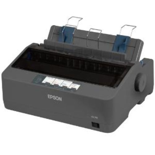 Epson LQ-350 dot matrix printer with 24-pin, 80 columns, high-speed monochrome printing, and versatile connectivity options.