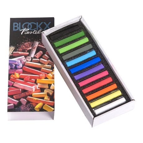 Assorted BLOCKX Soft Pastel set of 12 vibrant, durable sticks for artists, perfect for blending and layering on any medium.