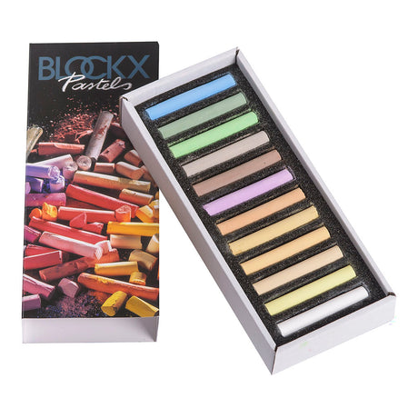 BLOCKX Soft Pastel 12 Set Light Assorted features vibrant, light pastel shades for versatile artistic applications.