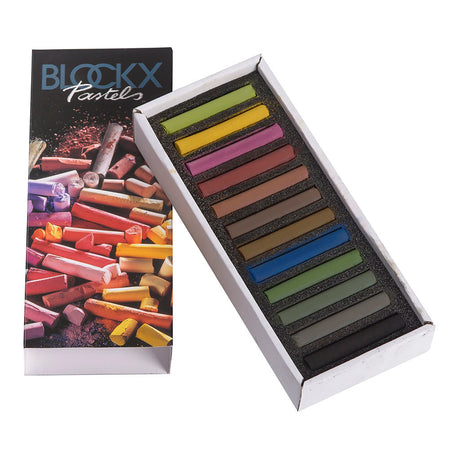 BLOCKX Soft Pastel 12 Set Dark Assorted features rich, lightfast pastels in a protective foam case for vibrant artwork.