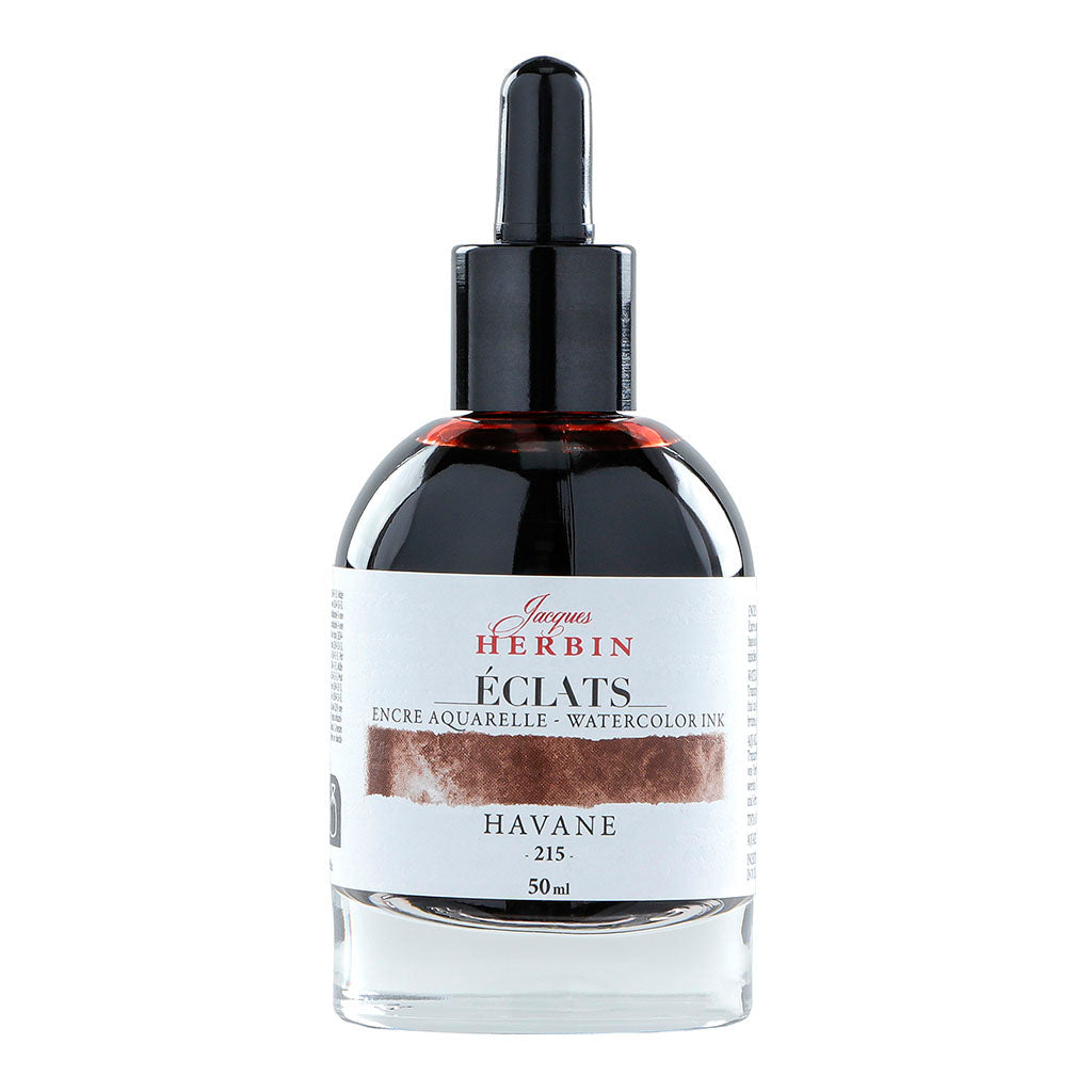 Vibrant 50ml dropper bottle of Jacques Herbin Eclats Watercolour Ink 215 Havana, ideal for artists and crafters.