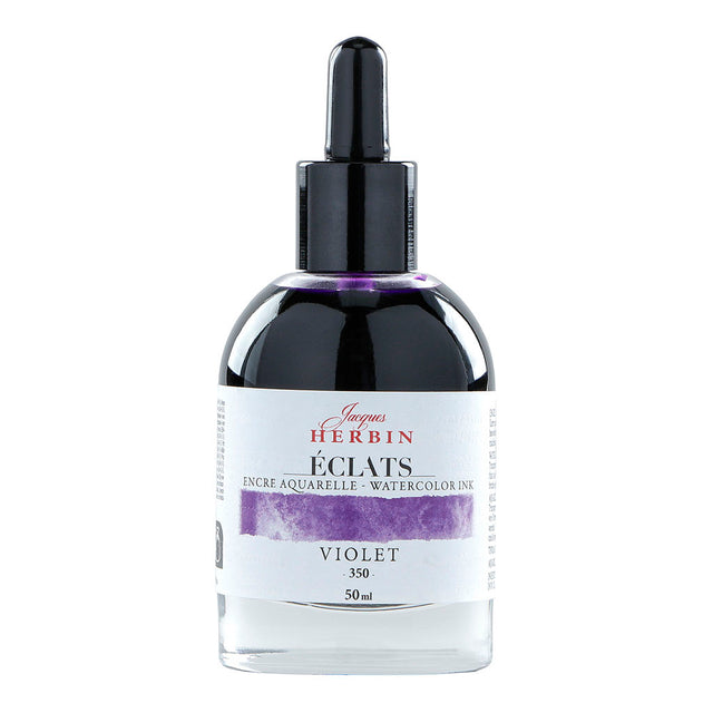 Vibrant 50ml Jacques Herbin Eclats Watercolour Ink in violet, ideal for artistic creations with brushes or pens.