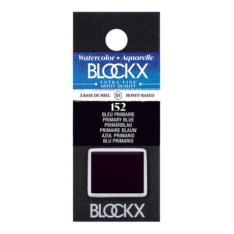 Vibrant BLOCKX Watercolour Half Pan S1 152 Primary Blue, crafted in Belgium, featuring transparent PB15:3 for vivid artistry.