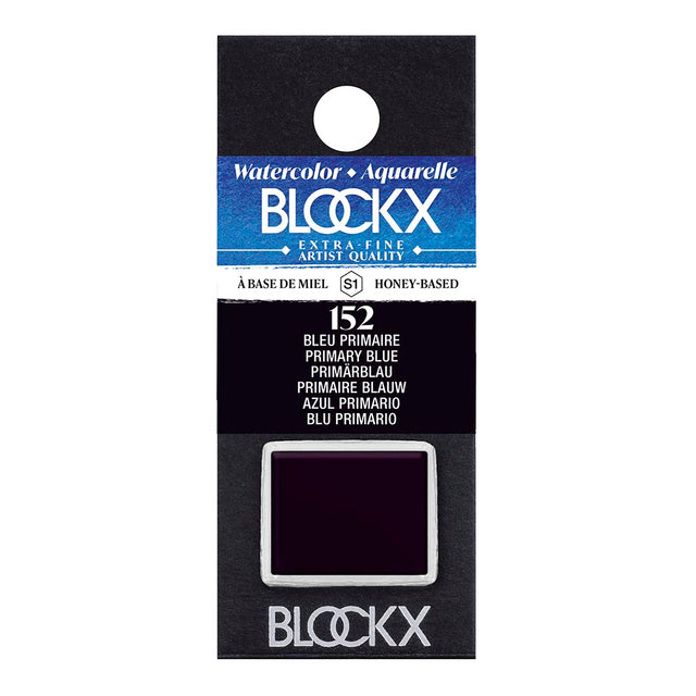 Vibrant BLOCKX Watercolour Half Pan S1 152 Primary Blue, crafted in Belgium, featuring transparent PB15:3 for vivid artistry.